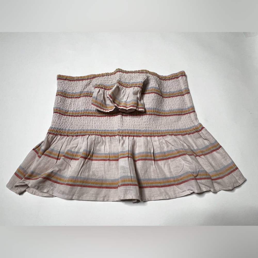Smocked Crop Top Peplum Cropped Fitted Shirt Pastel Stripes Summer Casual Beach - Picture 7 of 17